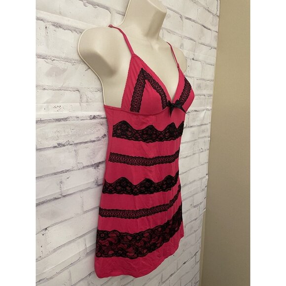 Victoria’s Secret Size Small‎ Pink Black Lace Bow Stretch Gown Neglige Slip Sexy - Picture 2 of 7